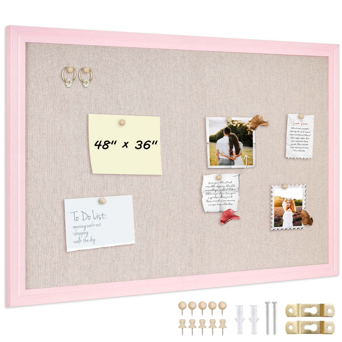 Pink Bulletin Board Pink Cork Board with Linen, Wood Framed 18"x 24" Corkboard Bulletin Board for Wall Decor