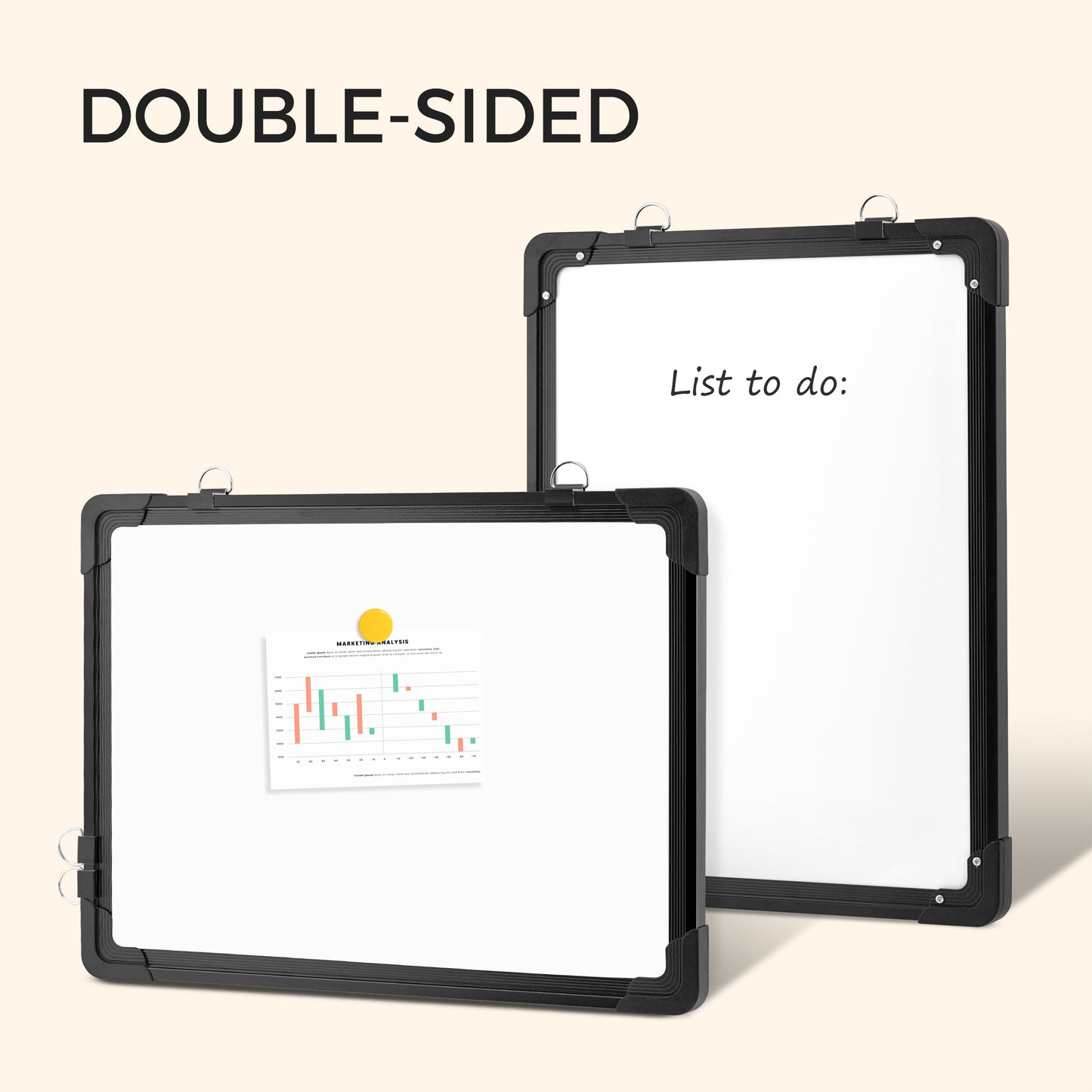 Small Dry Erase Board, 16" x 12", Double-Sided Magnetic Whiteboard with 8 Markers 8 Magnets 1 Eraser-Black