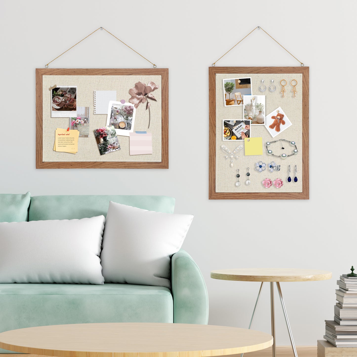 2-Pack Cork Bulletin Board with Linen 16"x12", Brown Wood Framed Corkboard for Wall