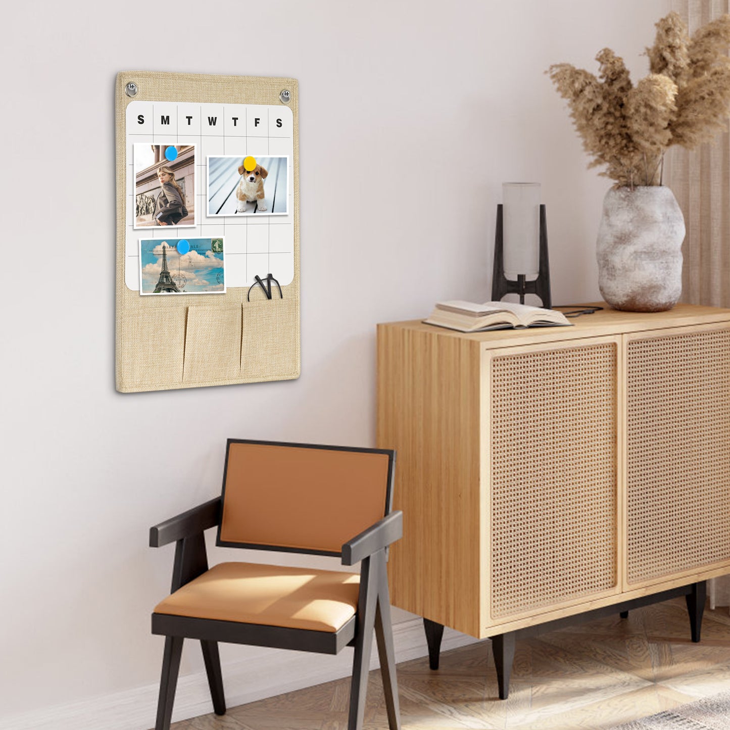 Wall Hanging Organizer Canvas with Whiteboards Small Dry Erase White Board Wall Hanging Basket with Pockets