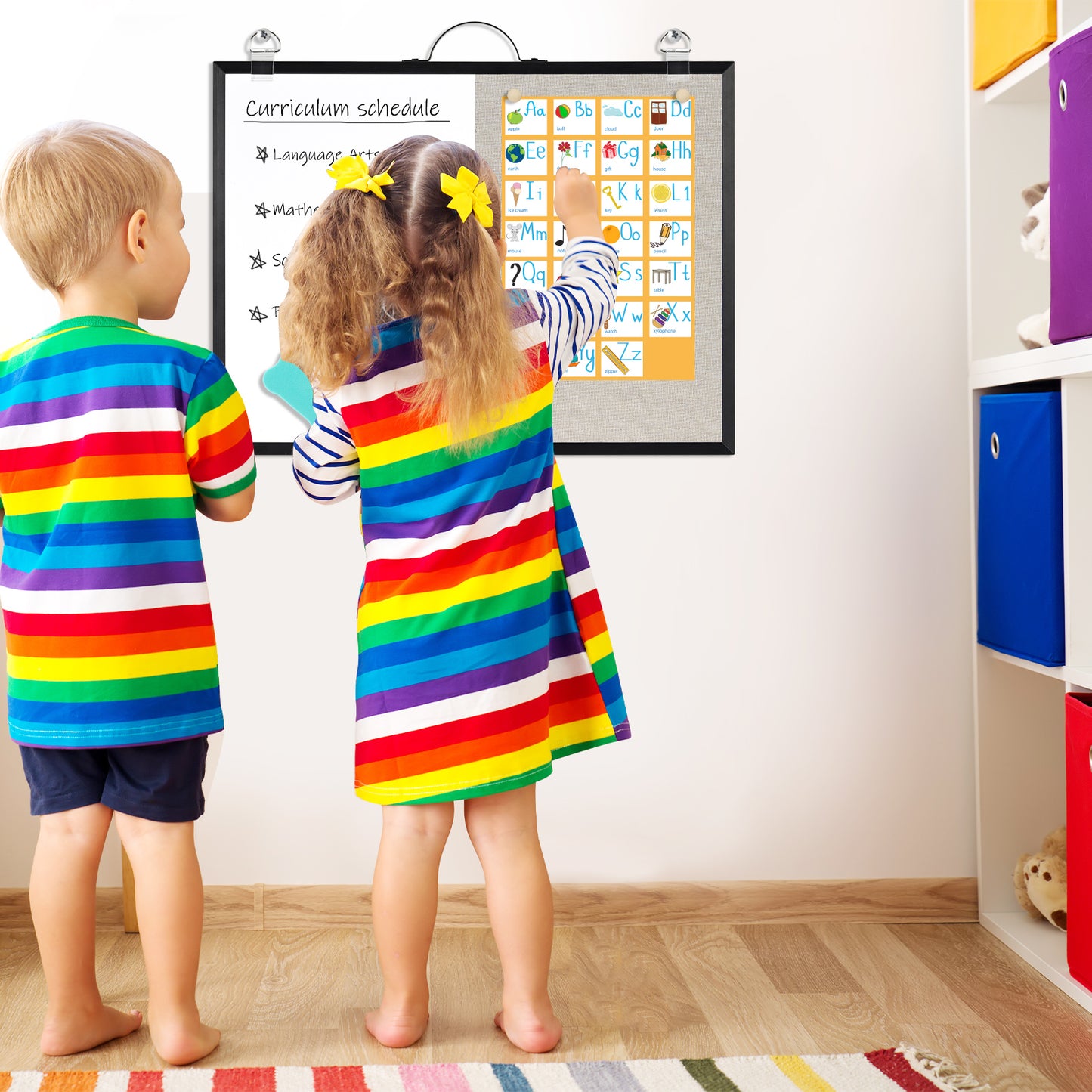 Dry Erase Board Bulletin Board Combo Vision Board, 12"x16" Combination Magnetic Whiteboard & Fabric Board