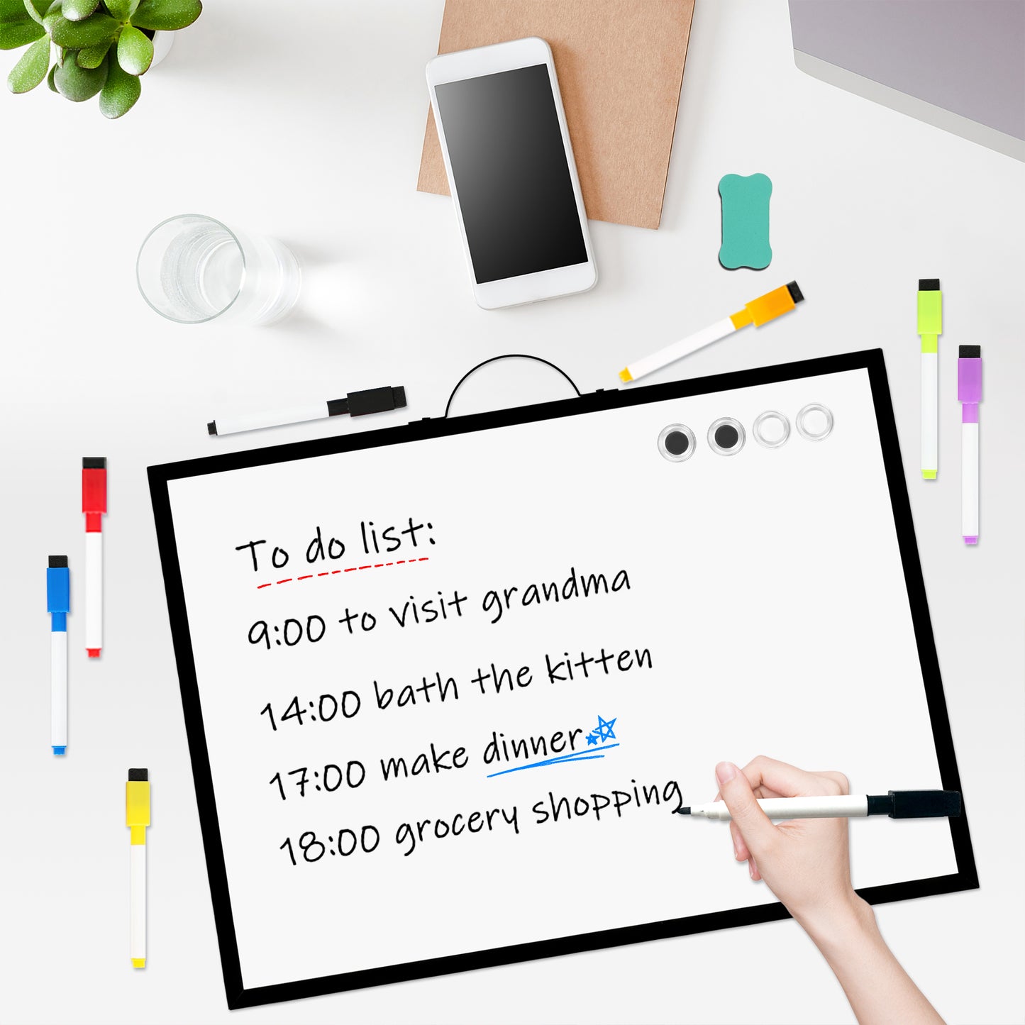 Dry Erase White Board for Wall, 12" x 16" Small Magnetic Portable Double-Sided Whiteboard