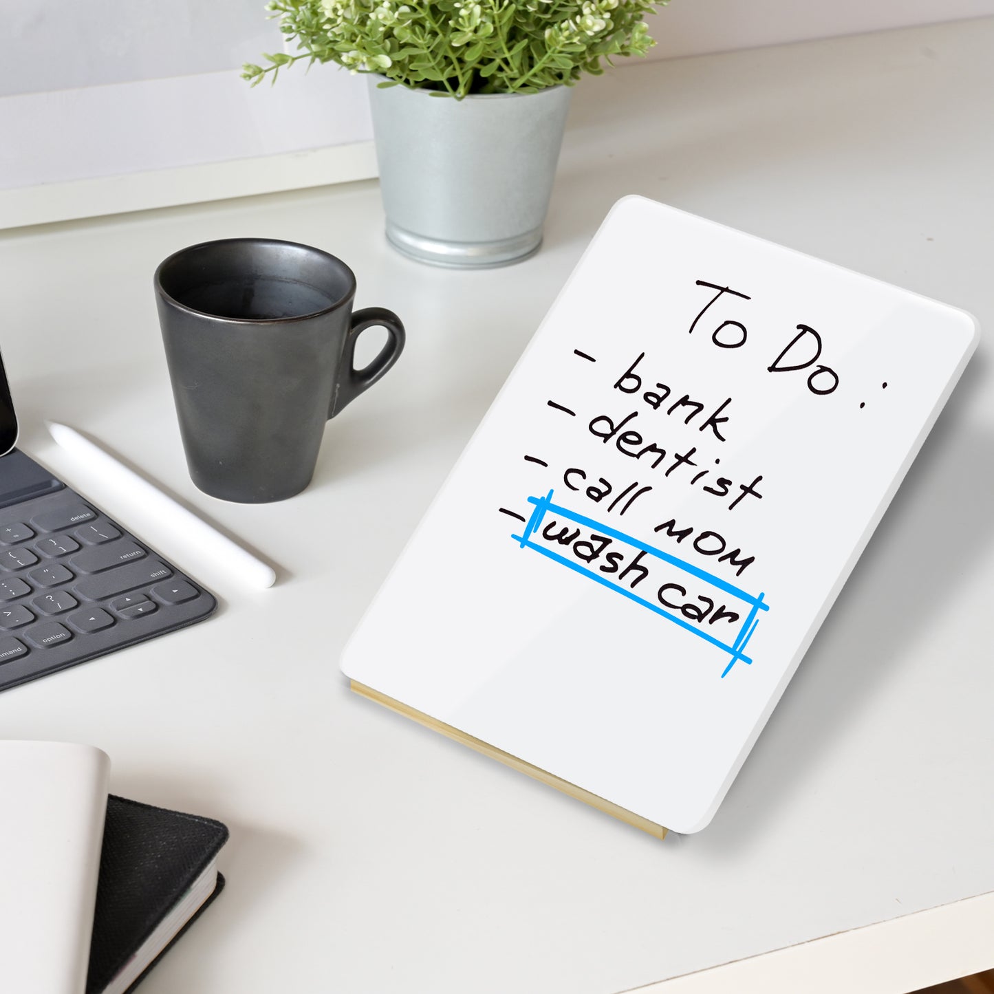 Glass Desktop Whiteboard with Reversable Stand Tabletop Small Portable Dry Erase Glass White Board