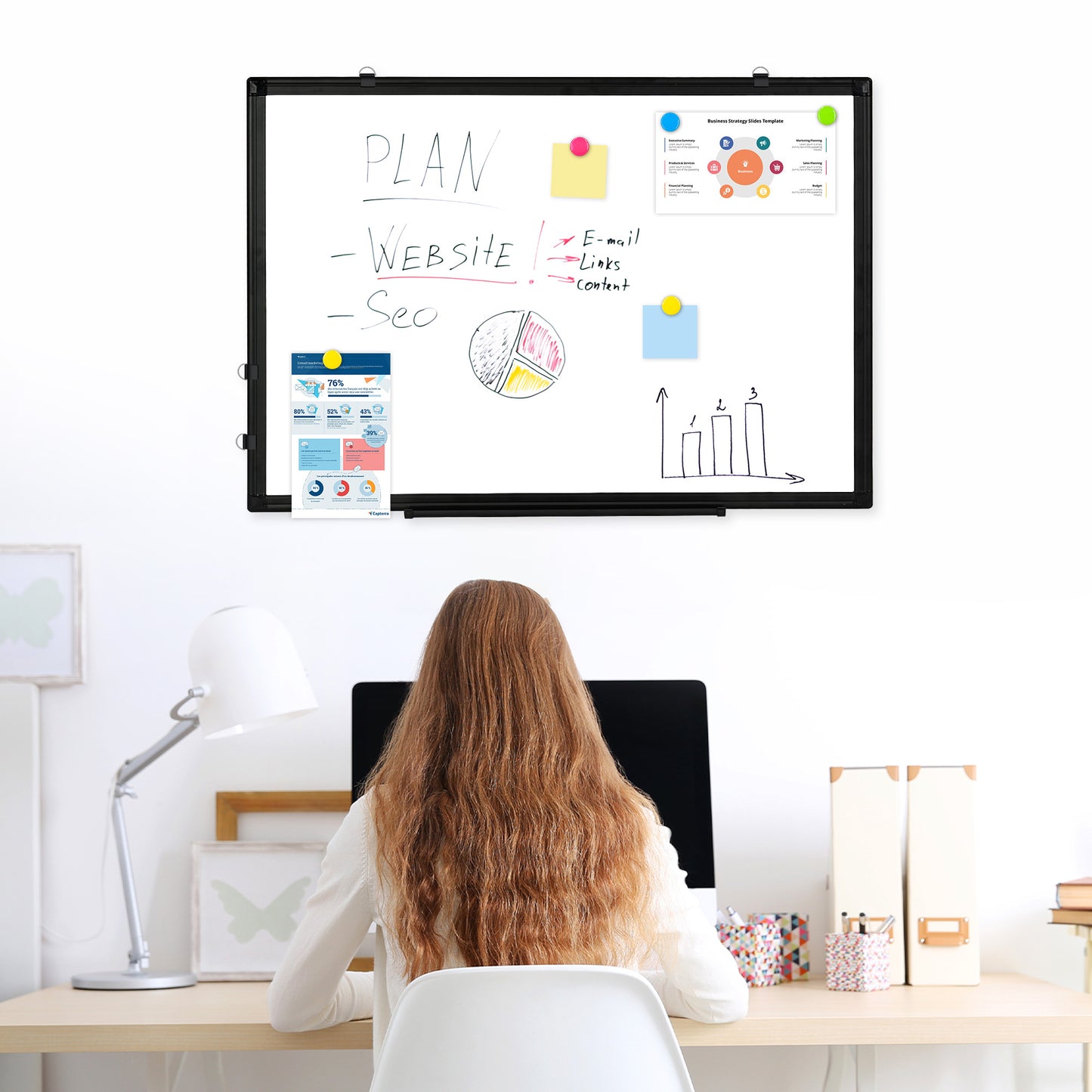 Magnetic White Board, Double-Sided Dry Erase Board for Wall with 8 Markers 8 Magnets 1 Eraser 1 Tray, Black