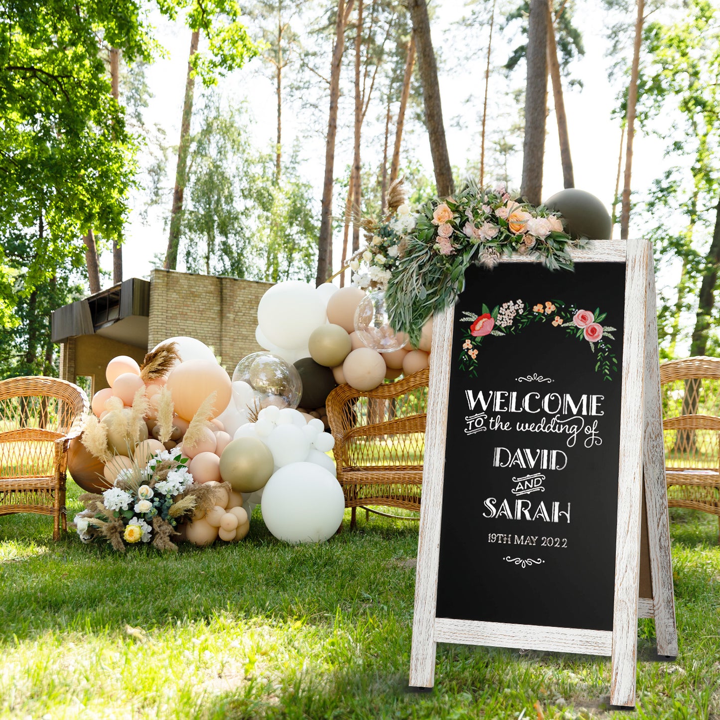 A-Frame Chalkboard 40" x 20", Double-Sided Magnetic Chalkboard Easel, 8 Markers 8 Magnets 1 Rag-White