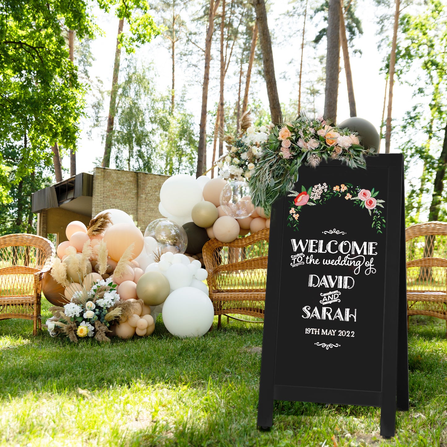 A-Frame Chalkboard 40" x 20", Double-Sided Magnetic Chalkboard Easel, 8 Markers 8 Magnets 1 Rag-Black