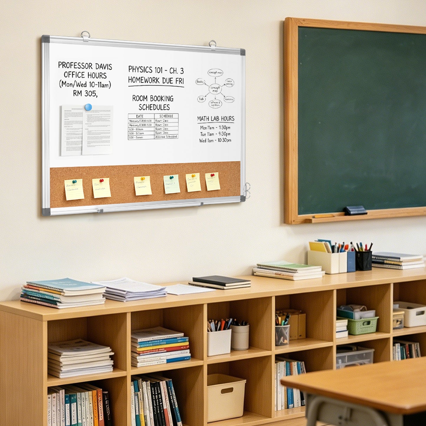 Dry Erase Board Double-Sided Whiteboard Cork Board Combo for Wall, 24" x 18", 36" x 24" Dry Erase White Board Corkboard Combination
