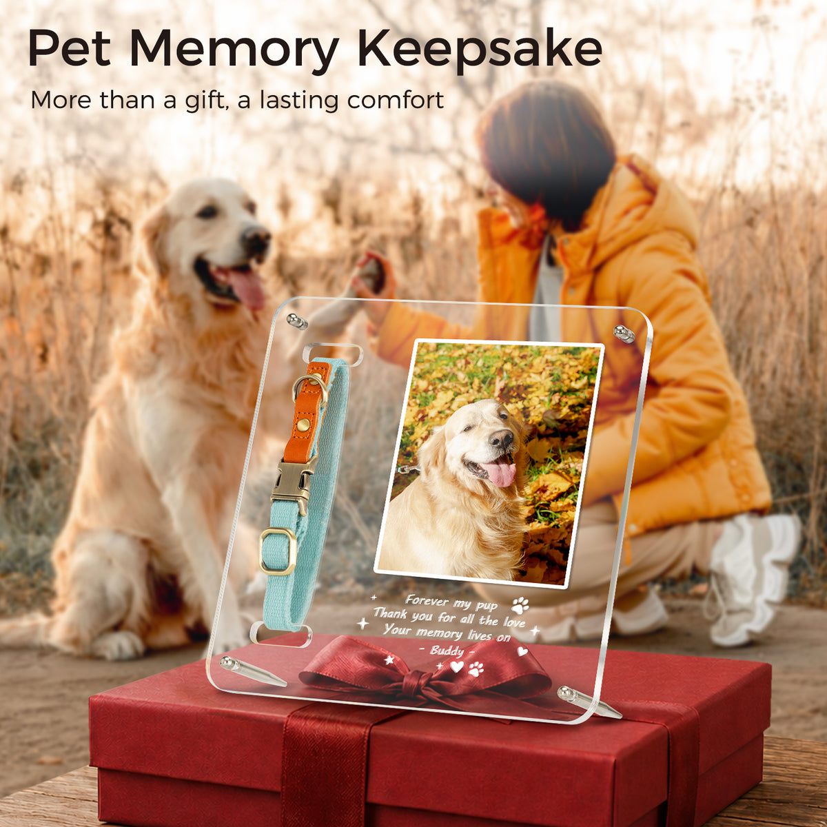 Pet Memorial Gift Tabletop Acrylic Photo Frame 9"x9" Lost Pet Sympathy Gifts Personalized Dog Cat Plaque Photo Frame