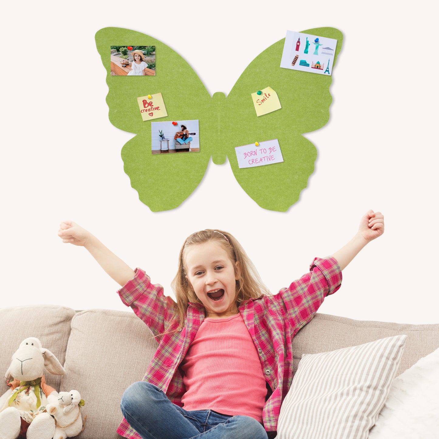 Felt Bulletin Board 2PCS Butterfly Stickers 3d Baby Wall Decor with 20 Push Pins, Green & Light Yellow