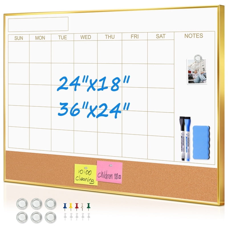 Dry Erase Calendar Whiteboard Cork Board Combo Magnetic White Board Calendar Dry Erase for Wall
