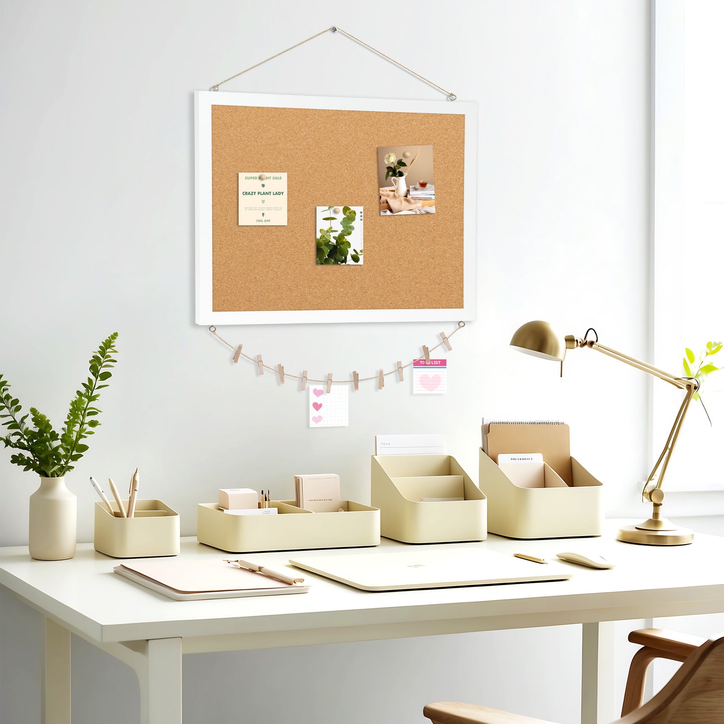 Linen and Cork Board, Wood Framed, Double-Sided with 20 Pushpins 10 Clips for Homeoffice