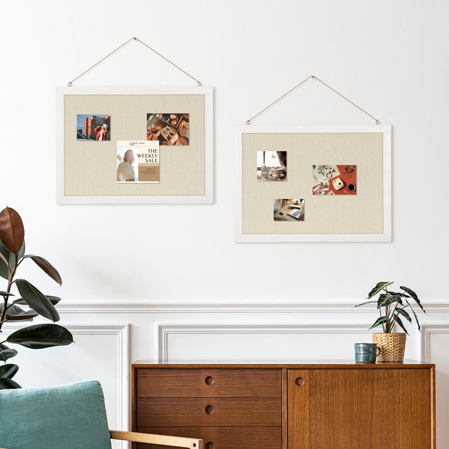 White Linen Board 2-Packs 16''X 12'' Wood Framed for Home