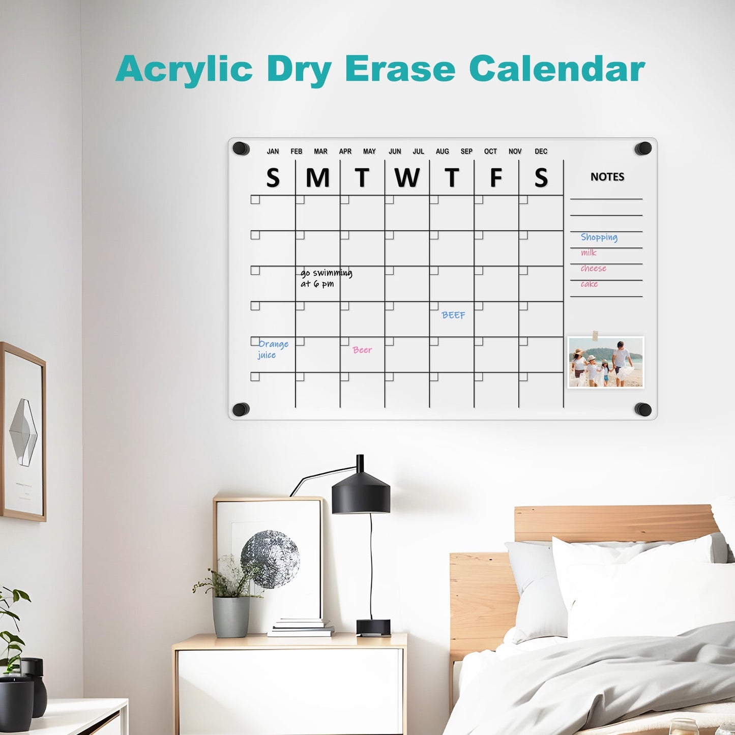 Large Oversize Crystal Clear Acrylic Wall Calendar Dry & Erase Board 24x16 in Monthly Family Calendar