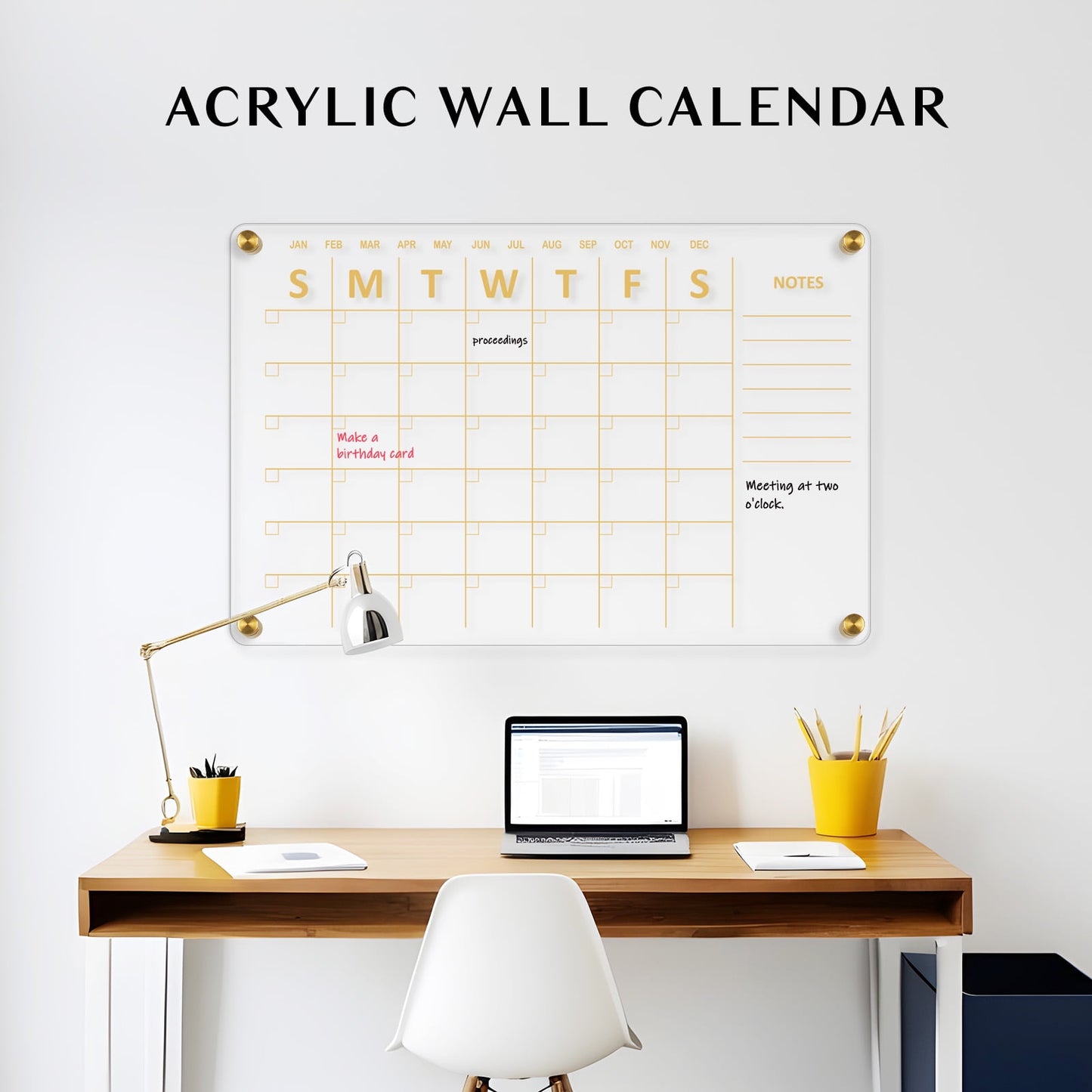 Acrylic Calendar for Wall Whiteboard eekly Clear Dry Erase Board, Wall Hanging Frameless Gold Print