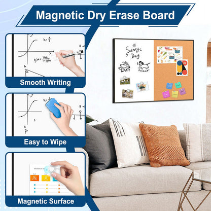 Combination Magnetic Whiteboard Cork Bulletin Board Combo Dry Erase White Board for Wall Cork Pin Board