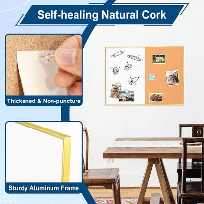 Cork Board Magnetic Dry Erase Board Combo Lage Whiteboard and Bulletin Board Combination Gold Frame