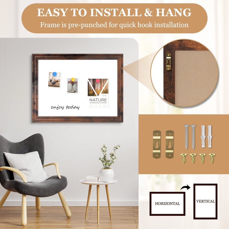 Magnetic Dry Erase Whiteboard Magnetic Whiteboard for Wall Vintage Wooden Framed