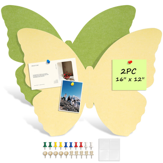 Felt Bulletin Board 2PCS Butterfly Stickers 3d Baby Wall Decor with 20 Push Pins, Green & Light Yellow