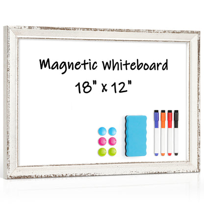 Dry Erase Board 18"x12", 24"x18", 36"x24" Magnetic Whiteboard for Wall White Board with Retro Design White Wooden Frame Wall Mounted Whiteboard
