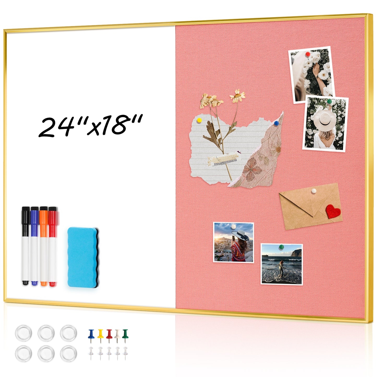 Linen Bulletin Board Whiteboard Combo 24"X18" Dry Erase Cork Board Combo Whiteboard