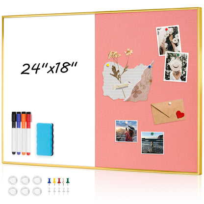 Linen Bulletin Board Whiteboard Combo 24"X18" Dry Erase Cork Board Combo Whiteboard
