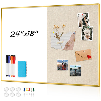 Linen Bulletin Board Whiteboard Combo 24"X18" Dry Erase Cork Board Combo Whiteboard with Beige Linen