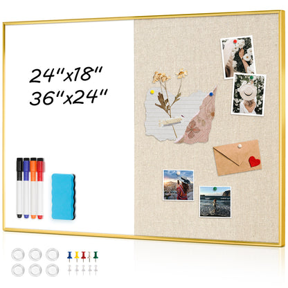 Linen Bulletin Board Whiteboard Combo 24"X18" Dry Erase Cork Board Combo Whiteboard with Beige Linen