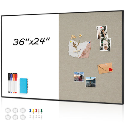 Linen Bulletin Board Whiteboard Combo 24"X18" Dry Erase Cork Board Combo Whiteboard with Grey Linen
