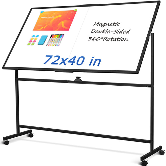 Rolling Whiteboard on Wheels 72"x40" Double-Sided Dry Erase Board with Stand Big White Board with Stand Portable Magnetic Mobile White Board, Black