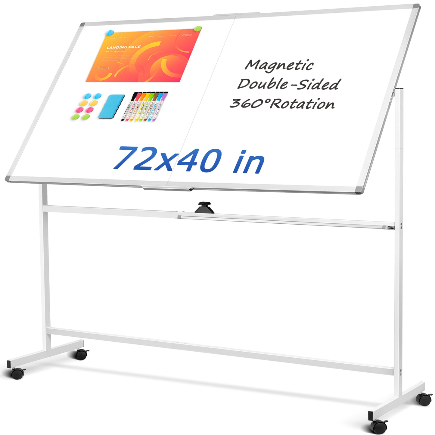 Rolling Whiteboard on Wheels 72"x40" Double-Sided Dry Erase Board with Stand Big White Board with Stand Portable Magnetic Mobile White Board, White