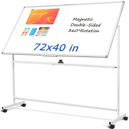 Rolling Whiteboard on Wheels 72"x40" Double-Sided Dry Erase Board with Stand Big White Board with Stand Portable Magnetic Mobile White Board, White