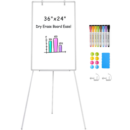 Whiteboard Easel with Stand 36" x 24" Height Adjustable Tripod Stand Portable Magnetic Dry Erase White Board, Sliver