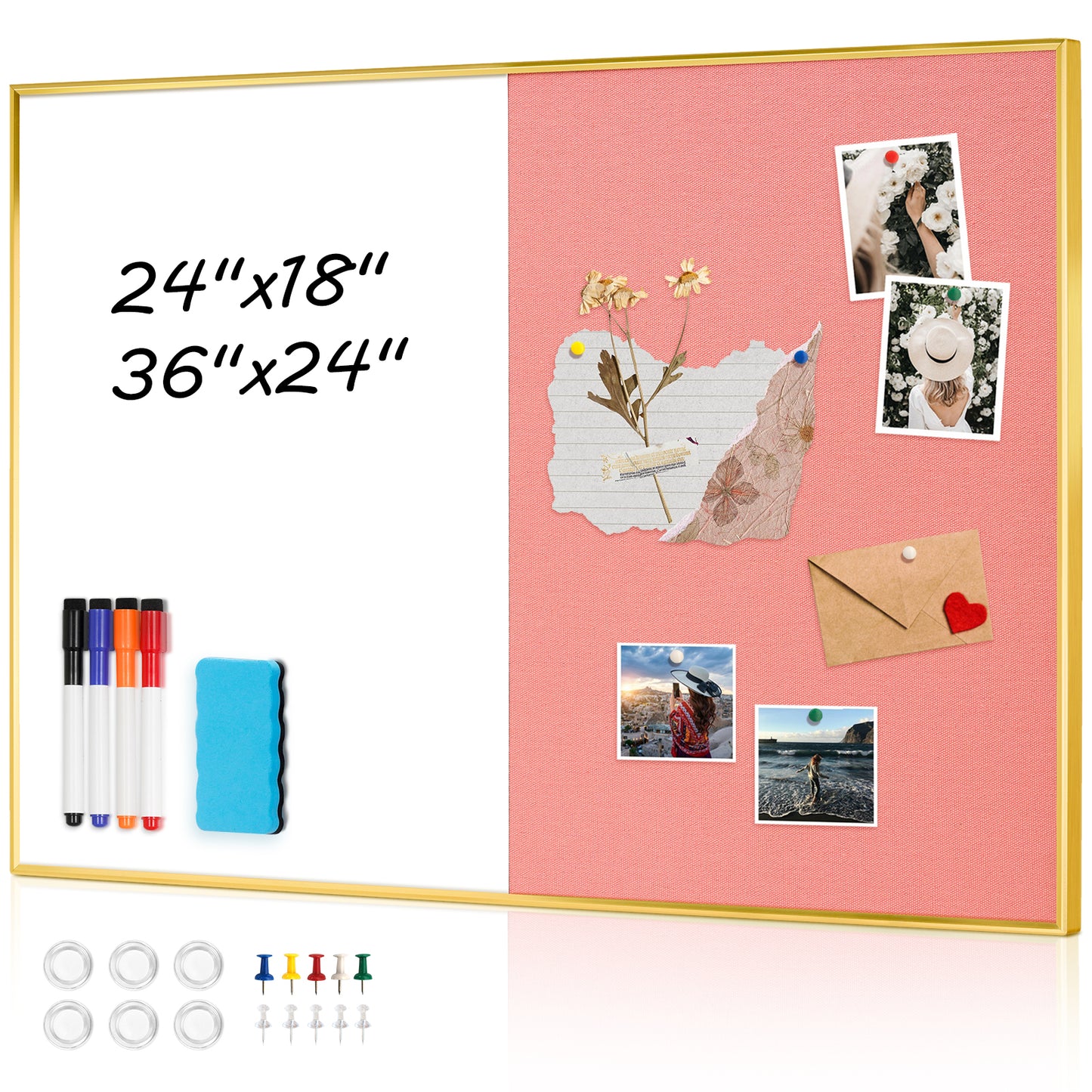 Linen Bulletin Board Whiteboard Combo 24"X18" Dry Erase Cork Board Combo Whiteboard