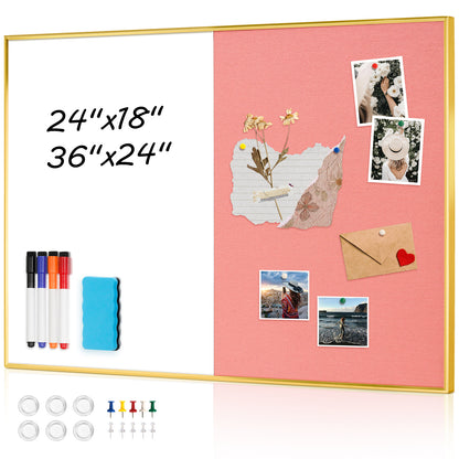 Linen Bulletin Board Whiteboard Combo 24"X18" Dry Erase Cork Board Combo Whiteboard