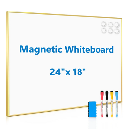 Magnetic Whiteboard for Wall, Gold Frame Dry Erase Board with 4 Markers 6 Magnets 1 Eraser