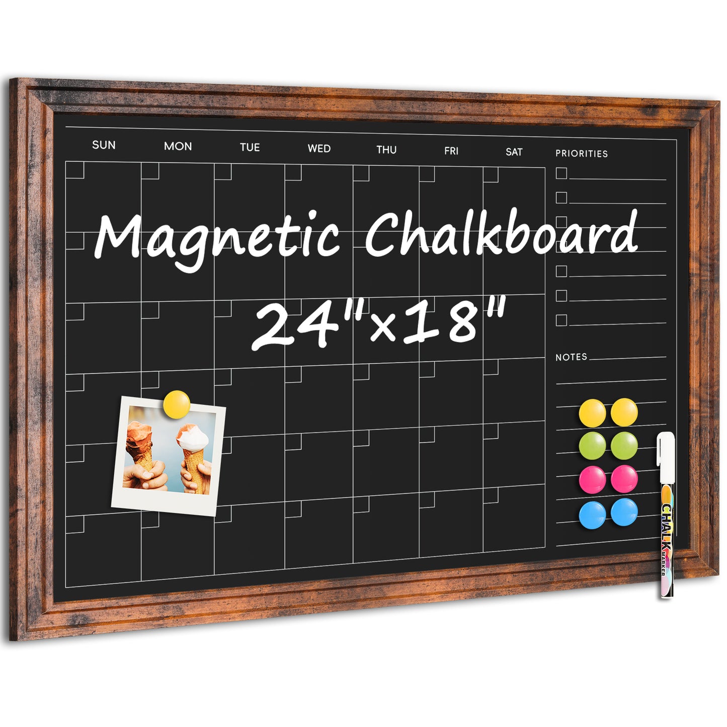 Chalk Board 24" x 18", 36" x 24"Magnetic Calendar Chalkboard for Wall Hanging Chalkboards Sign Monthly Planner