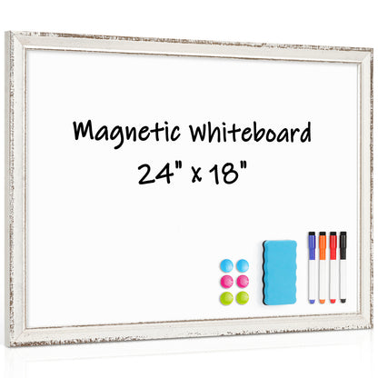 Dry Erase Board 18"x12", 24"x18", 36"x24" Magnetic Whiteboard for Wall White Board with Retro Design White Wooden Frame Wall Mounted Whiteboard