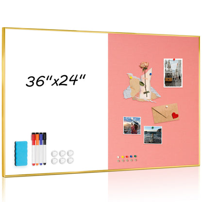 Linen Bulletin Board Whiteboard Combo 24"X18" Dry Erase Cork Board Combo Whiteboard