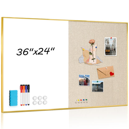 Linen Bulletin Board Whiteboard Combo 24"X18" Dry Erase Cork Board Combo Whiteboard with Beige Linen