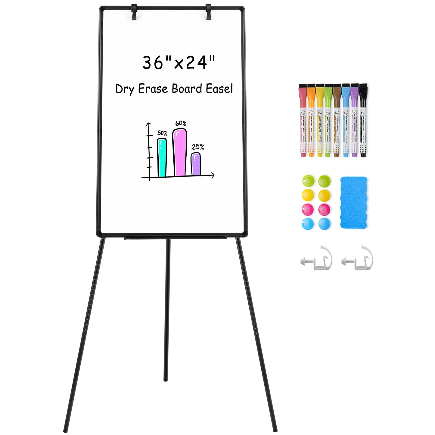 Whiteboard Easel with Stand 36" x 24" Height Adjustable Tripod Stand Portable Magnetic Dry Erase White Board