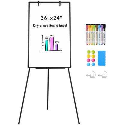 Whiteboard Easel with Stand 36" x 24" Height Adjustable Tripod Stand Portable Magnetic Dry Erase White Board