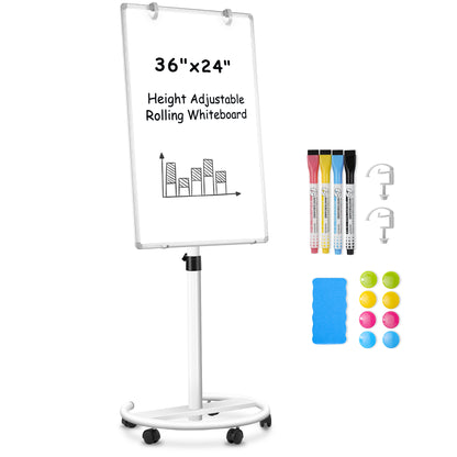 Mobile Whiteboard 36 x 24 inches Portable Magnetic Dry Erase Board, Height Adjustable 3' x 2' Standing Easel White Board