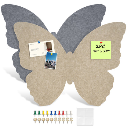 Felt Bulletin Board 2PCS Butterfly Stickers 3d Baby Wall Decor with 20 Push Pins, Latte & Grey