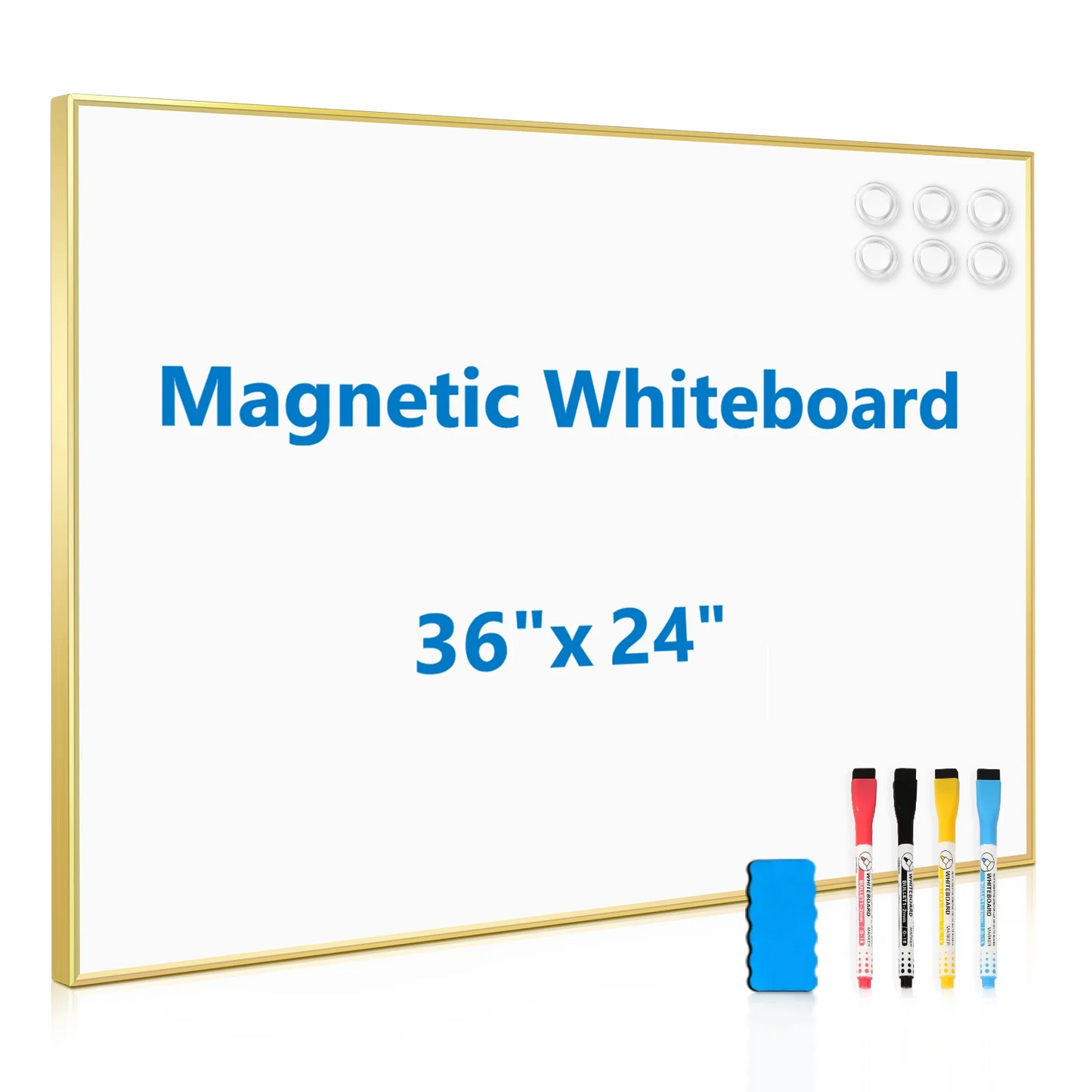 Magnetic Whiteboard for Wall, Gold Frame Dry Erase Board with 4 Markers 6 Magnets 1 Eraser