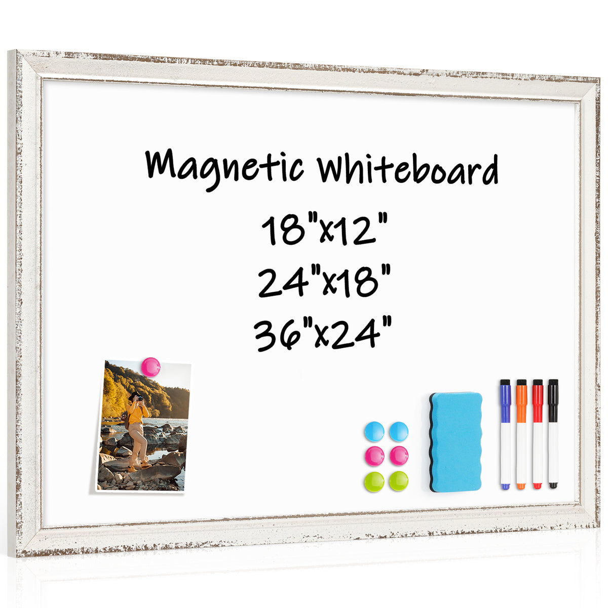 Dry Erase Board 18"x12", 24"x18", 36"x24" Magnetic Whiteboard for Wall White Board with Retro Design White Wooden Frame Wall Mounted Whiteboard