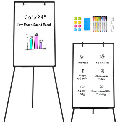 Whiteboard Easel with Stand 36" x 24" Height Adjustable Tripod Stand Portable Magnetic Dry Erase White Board