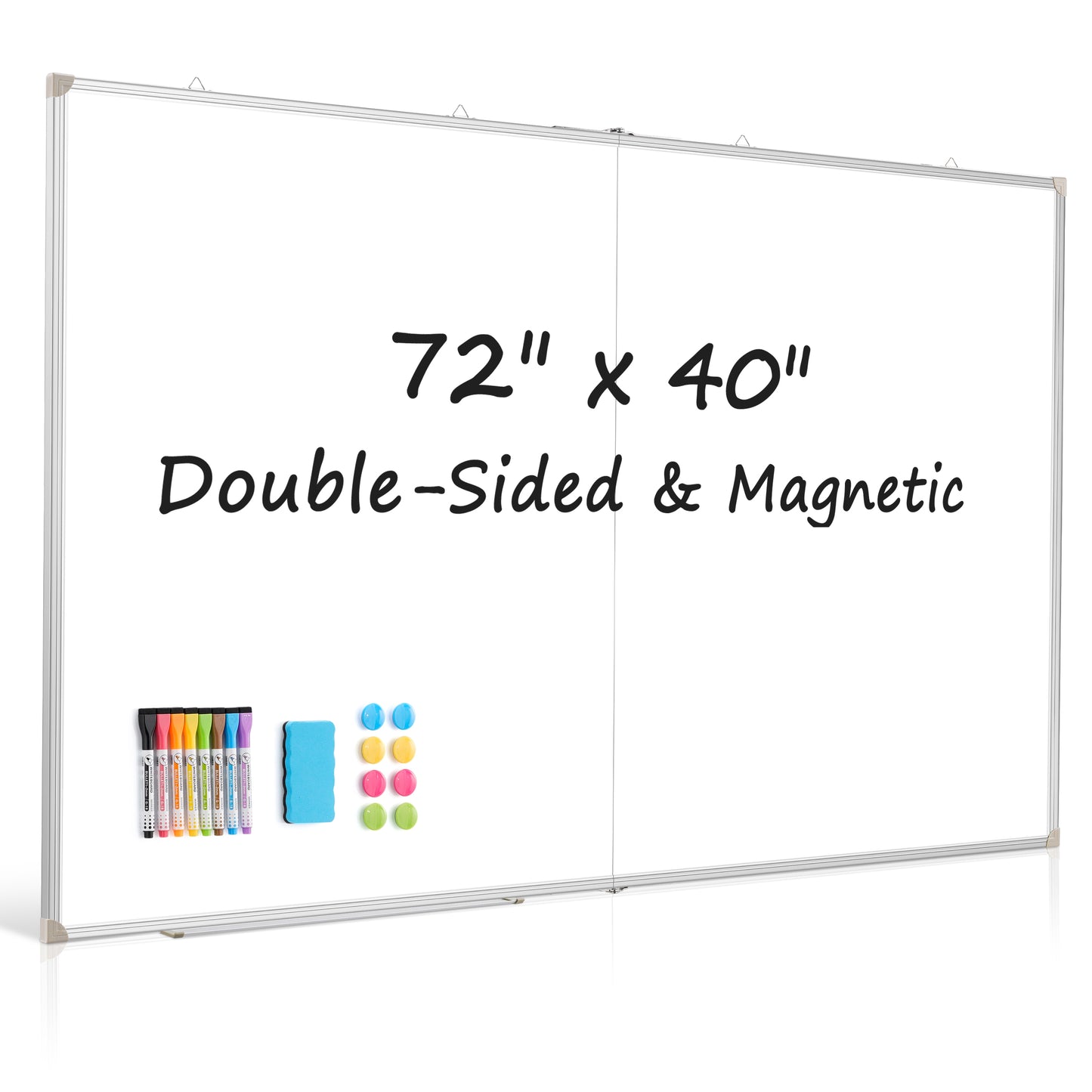 Foldable White Board, Double-Sided Large Magnetic Whiteboard with 8 Markers 8 Magnets 1 Eraser