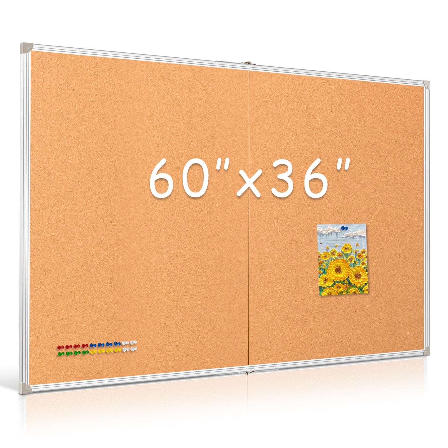 Foldable Cork Board, Double-Sided Large Corkboard for Wall Aluminum Frame with 20 Pins