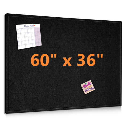 Large Foldable Felt Bulletin Board for Wall with 20 Pins, Black