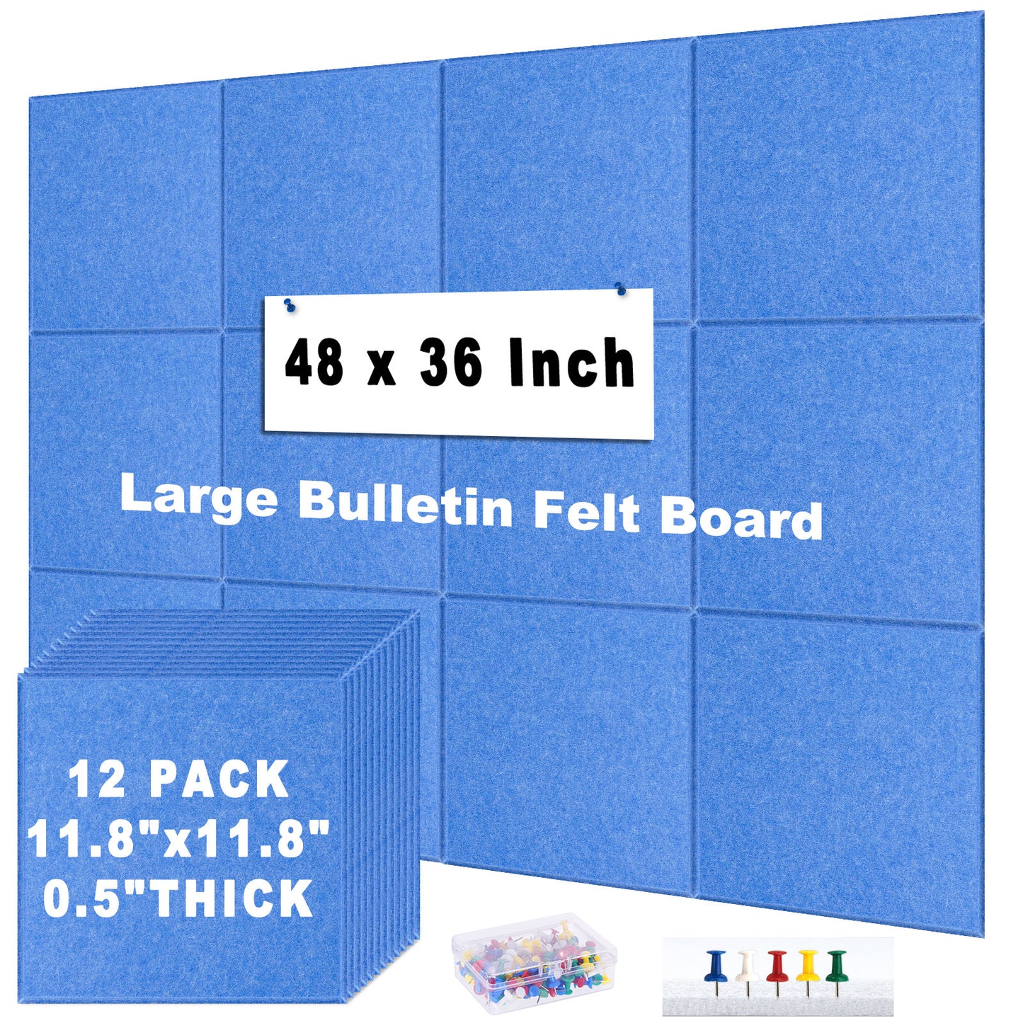 12 Packs Blue Felt Board Large Cork Bulletin Board Cork Board Wall Tiles